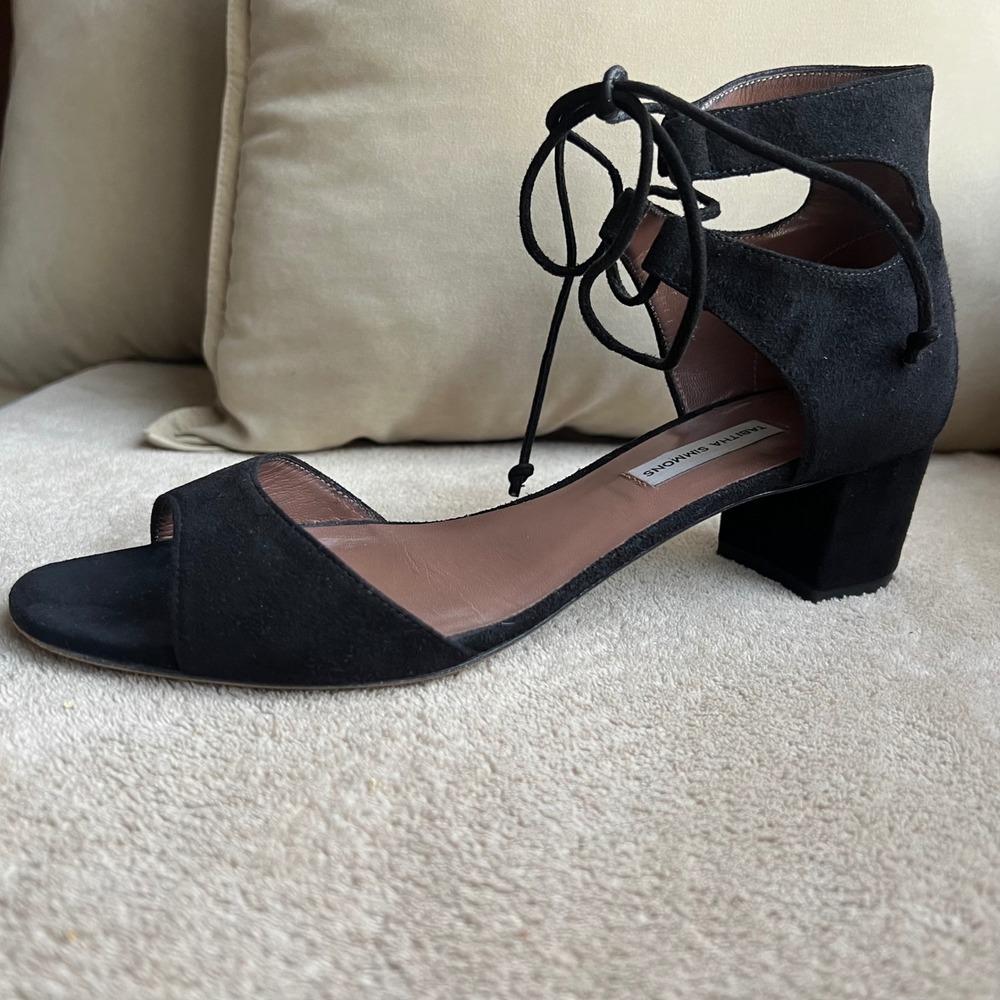 Tabitha‎ Simmons Women 9 EU39.5 Black Suede Lace Up Ankle Tie Block Heel Sandal